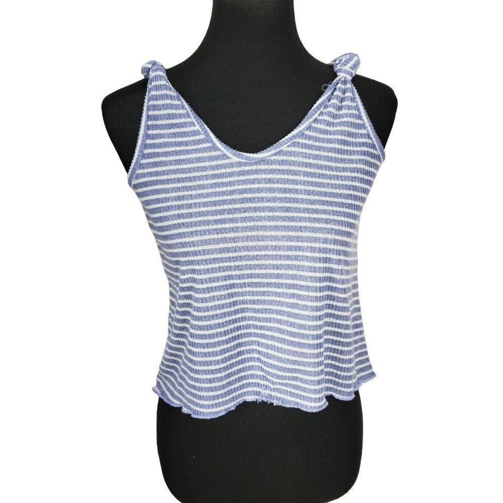 Style 5 Blue White Striped Knotted Shoulders Cropped Size Small Tank Top